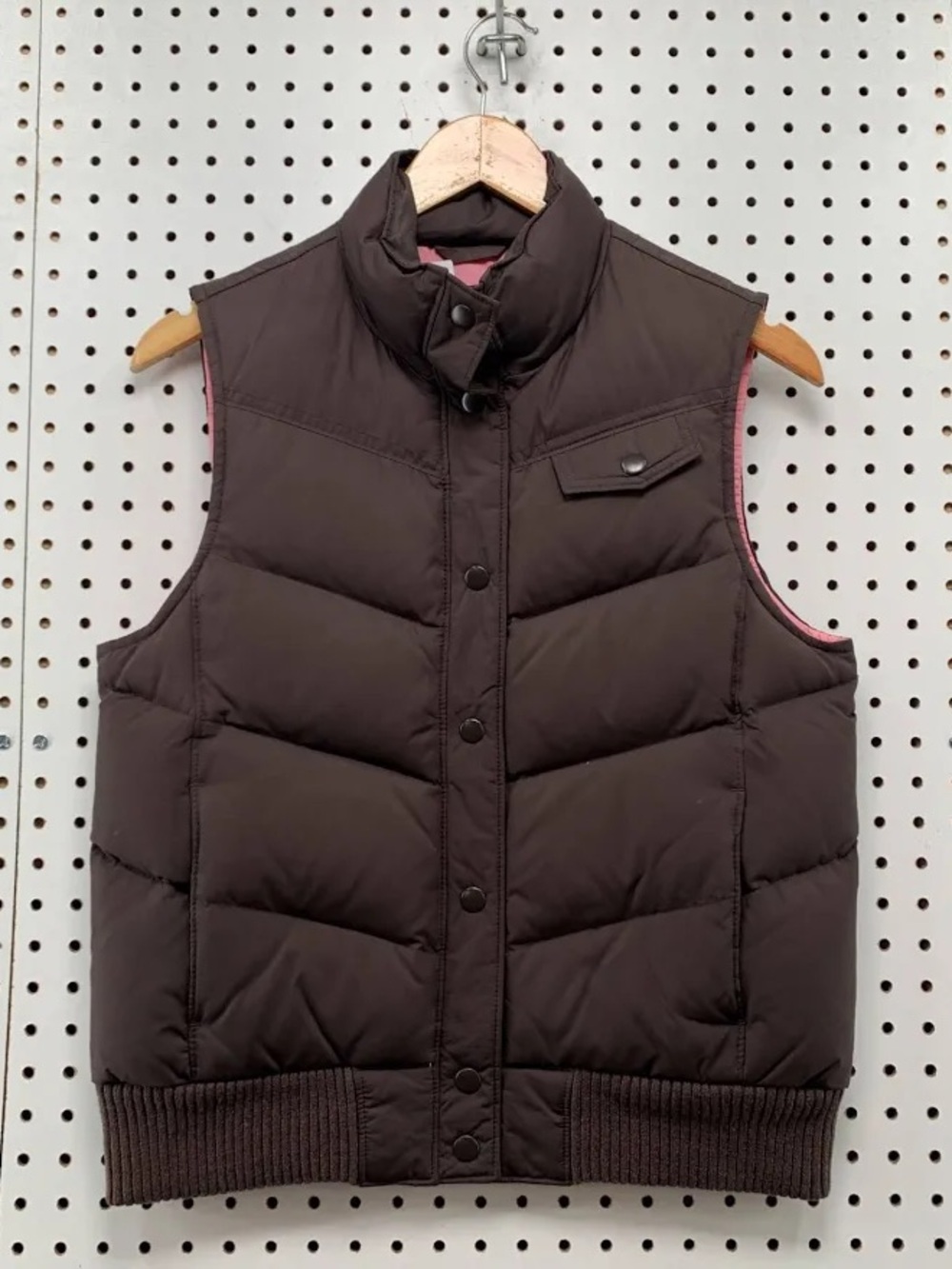 GAP Brown Quilted Puffer Vest with Pink Trim